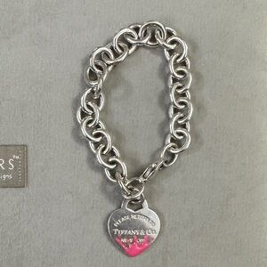 Tiffany & Co. Silver Bracelet Pink Splash Heart Charm
